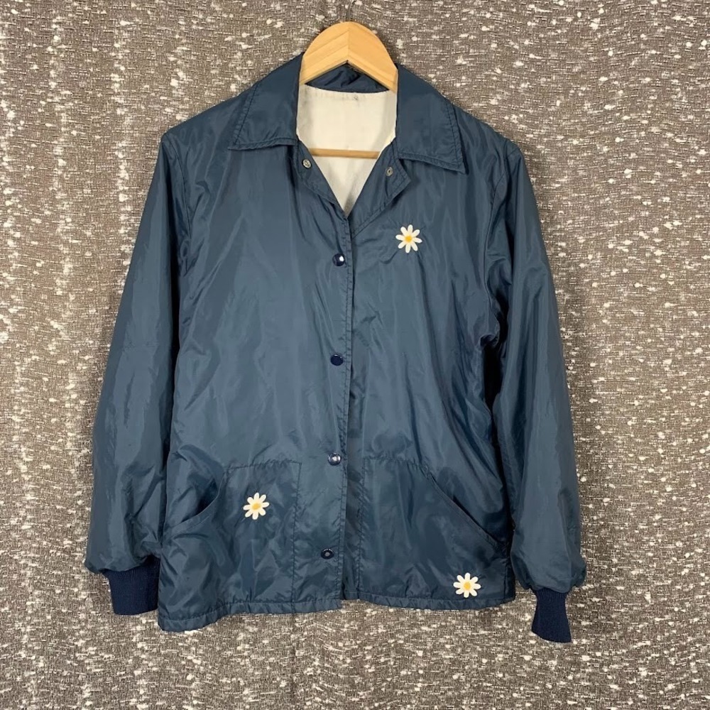 Vintage Royal Golf Uniroyal Blue Daisy Flower Windbreaker Jacket‎ Women's Medium